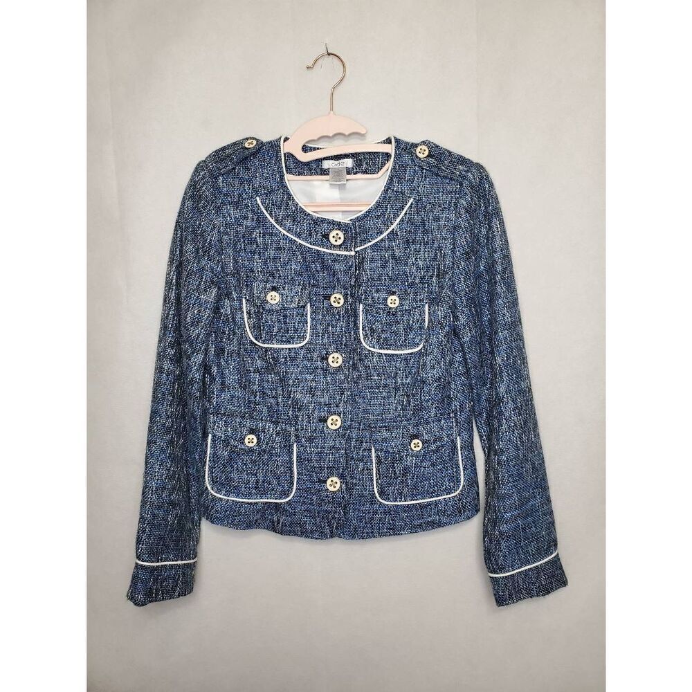 Vintage Cache Blue Tweed Old Money Boucle Classic Preppy Y2K Blazer Jacket